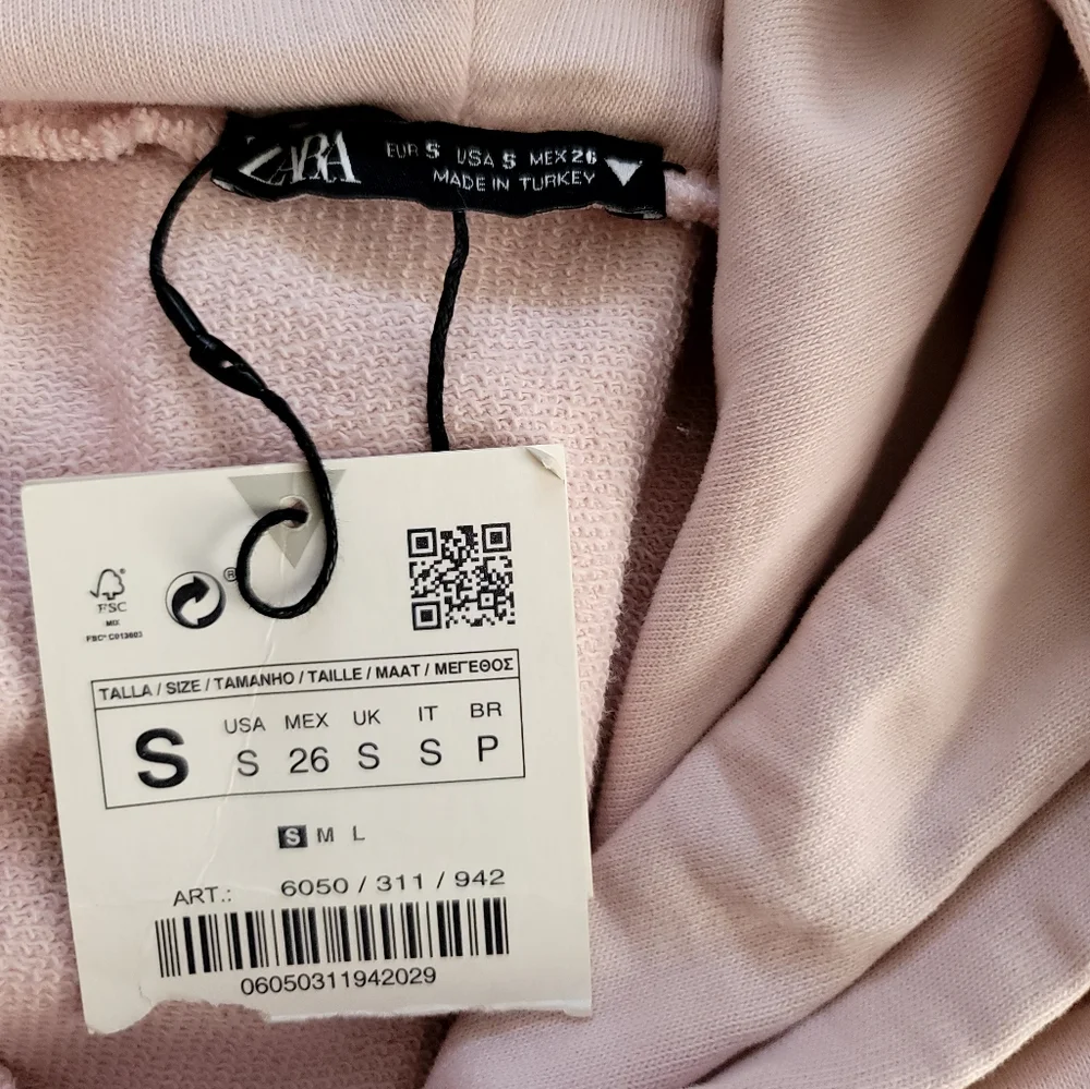 New Zara Pink Washed Plush Sweatshirt Dress Y2K Hoodie 1990 Los Angeles Small - Picture 15 of 15